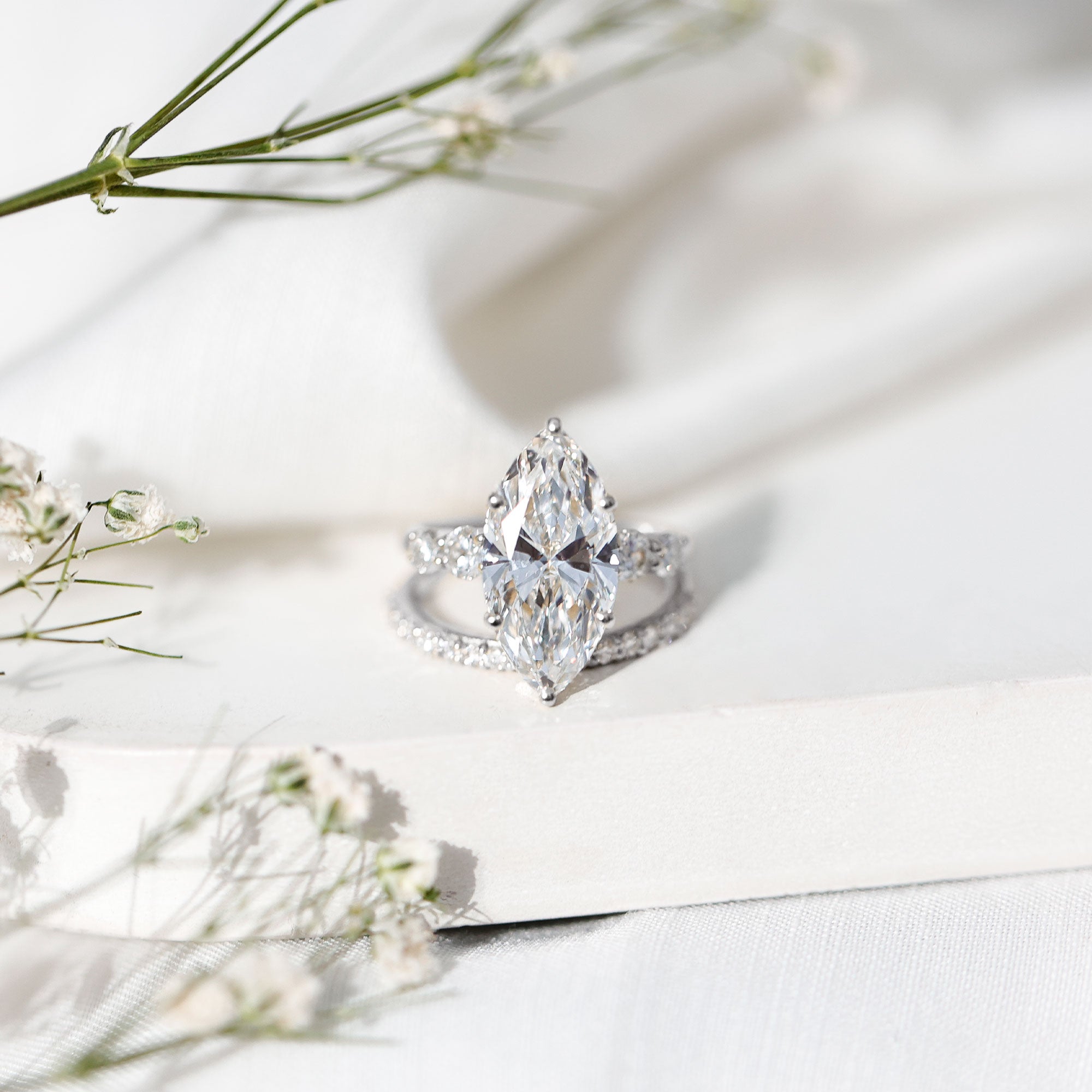 IGI Certified 3 Carat Lab Grown Diamond Marquise Bridal Wedding Ring Set Lab - ( E-VS1 ) - Rosec Jewels