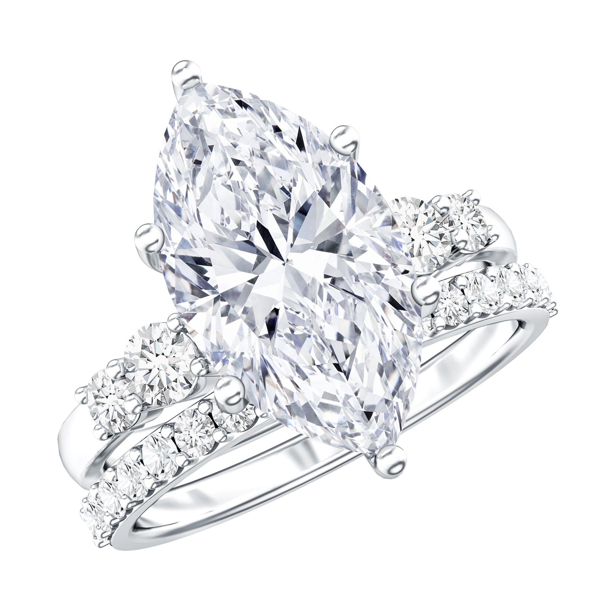 IGI Certified Lab Grown Diamond 4 Carat Marquise Engagement Ring with Wedding Band Lab - ( E-VS1 ) - Rosec Jewels