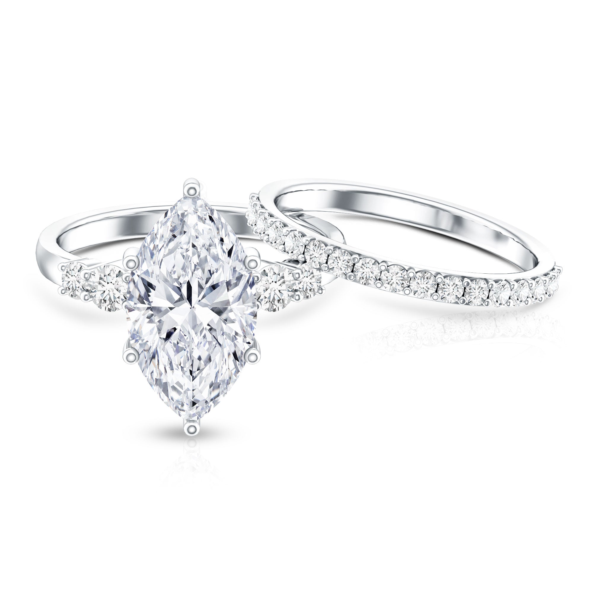 Rosec Jewels-IGI Certified Lab Grown Diamond 4 Carat Marquise Engagement Ring with Wedding Band