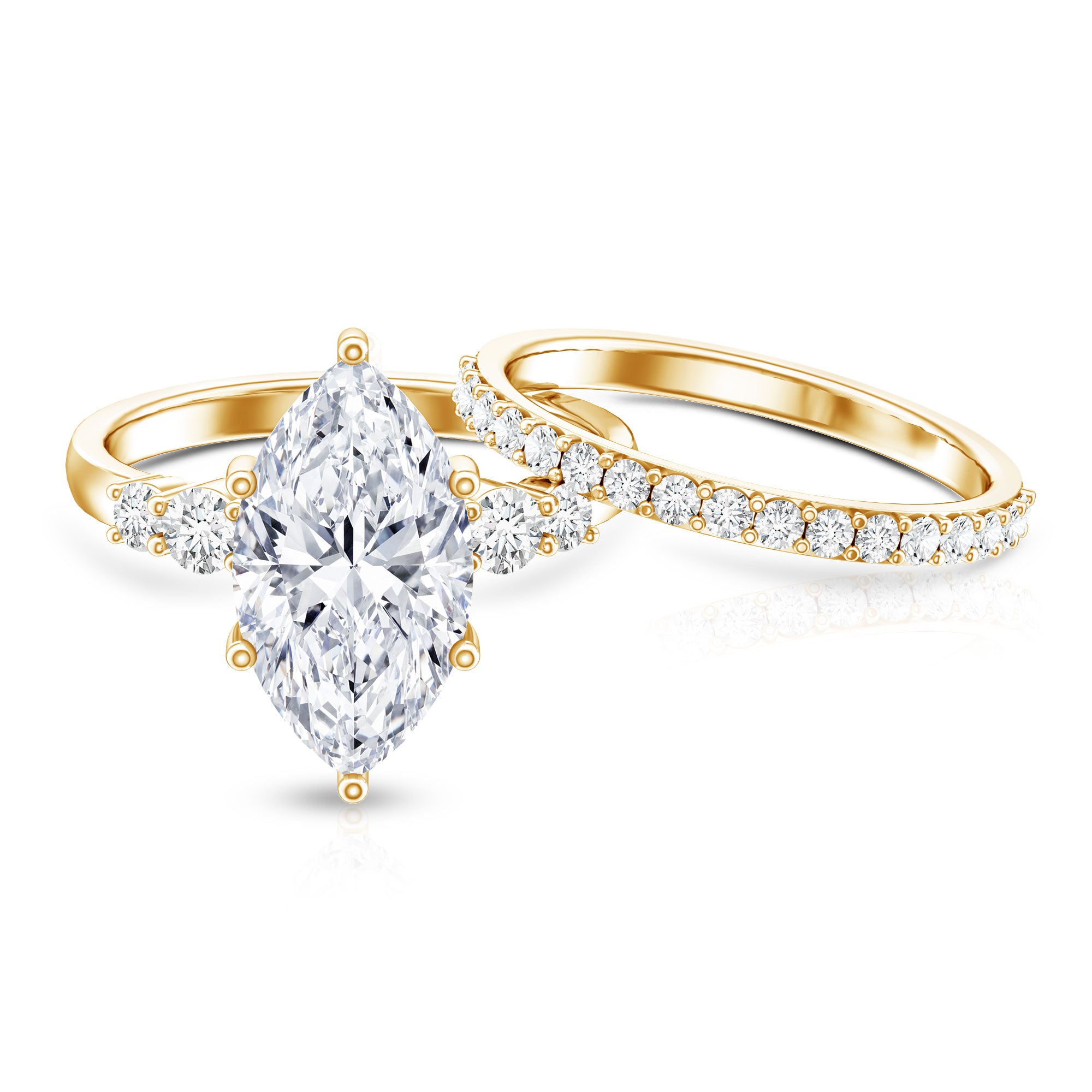 Rosec Jewels-IGI Certified Lab Grown Diamond 4 Carat Marquise Engagement Ring with Wedding Band