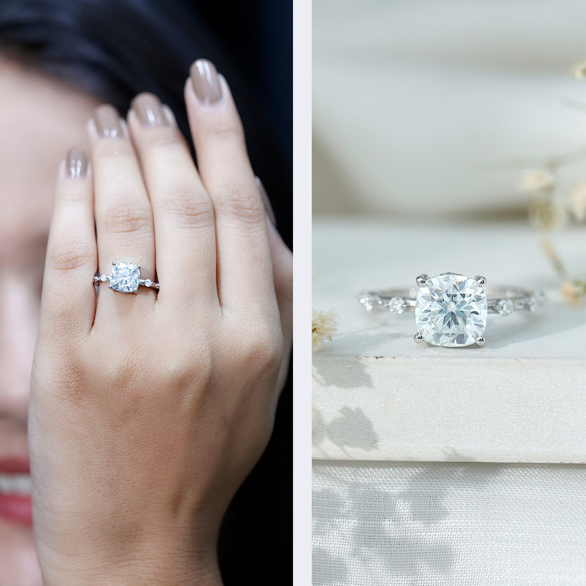 Rosec Jewels-Cushion Cut 2 Carat Lab Grown Diamond Solitaire Engagement Ring with IGI Certificate