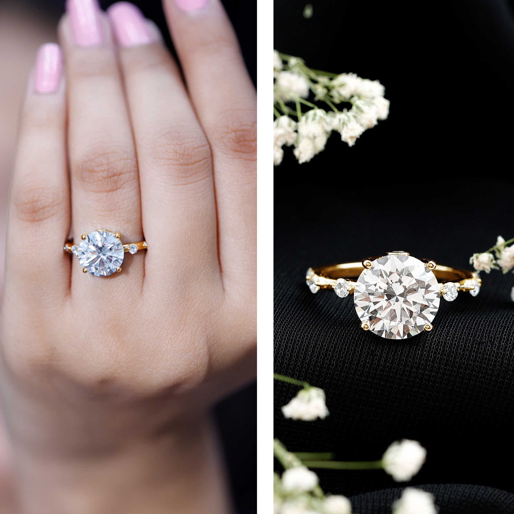 Lab Grown 4 Carat Round Diamond Solitaire Engagement Ring with IGI Certificate Lab - ( E-VS1 ) - Rosec Jewels