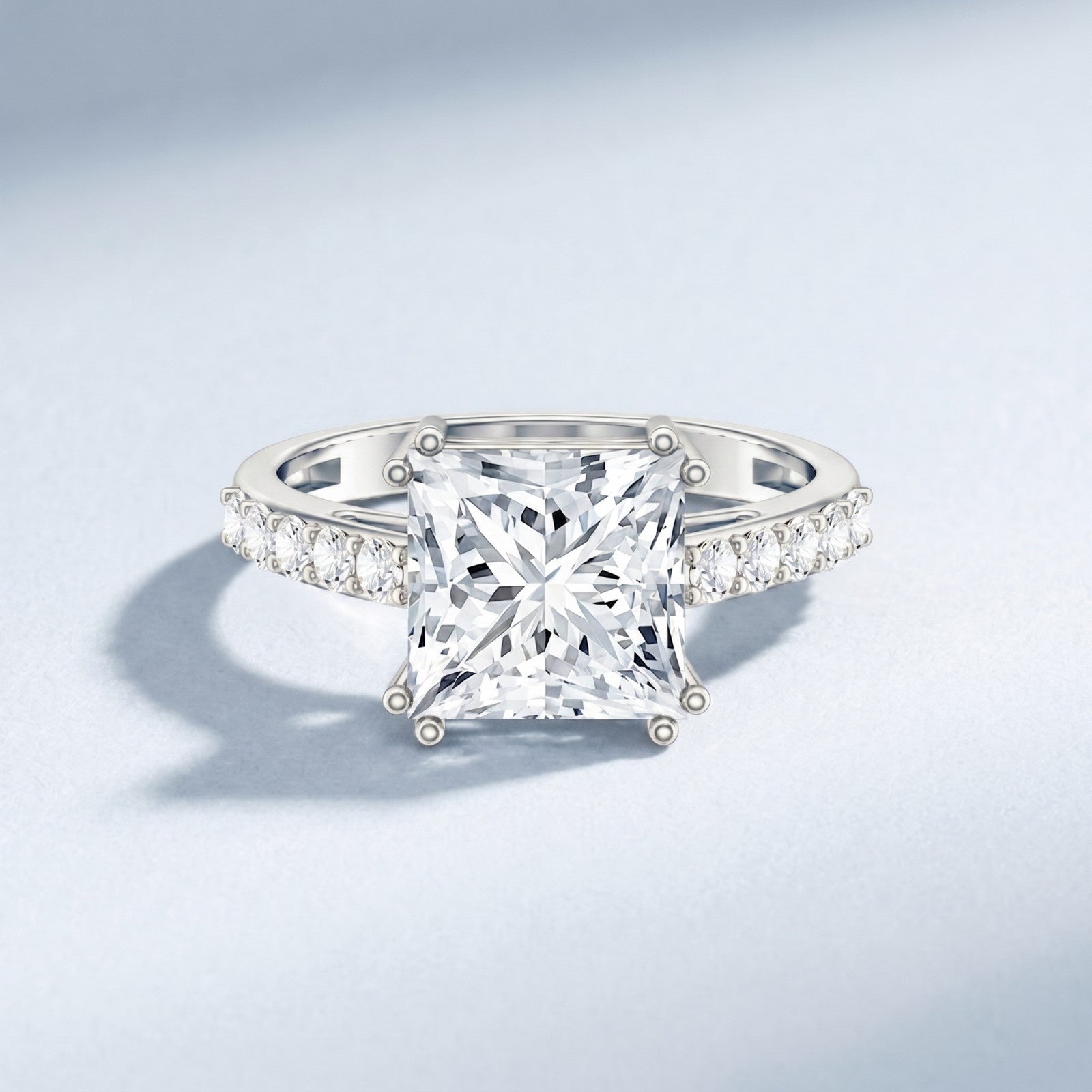 IGI Certified Princess Cut Lab Grown Diamond 5 Carat Engagement Ring with Side Stones Lab - ( E-VS1 ) - Rosec Jewels