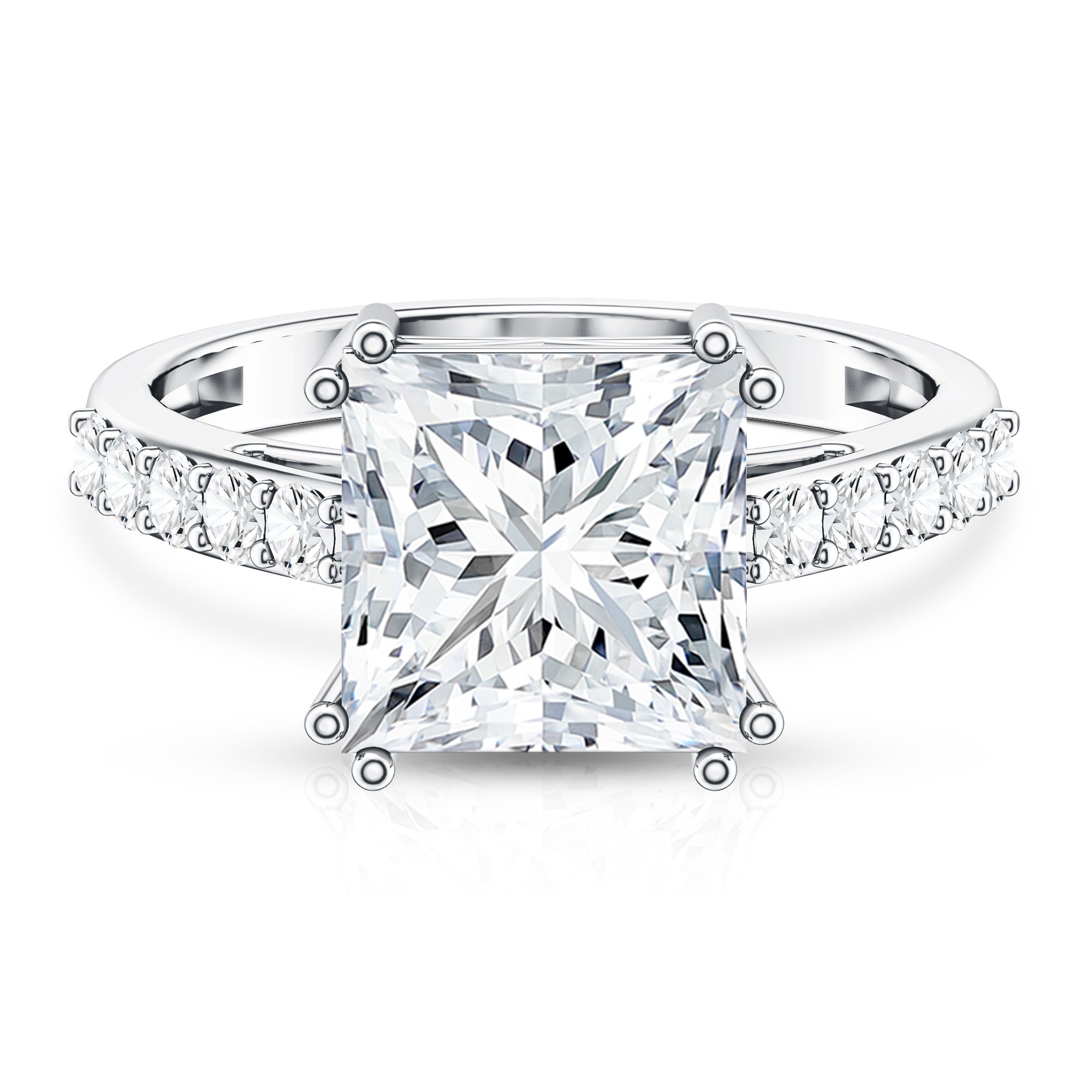 Rosec Jewels-IGI Certified Princess Cut Lab Grown Diamond 5 Carat Engagement Ring with Side Stones