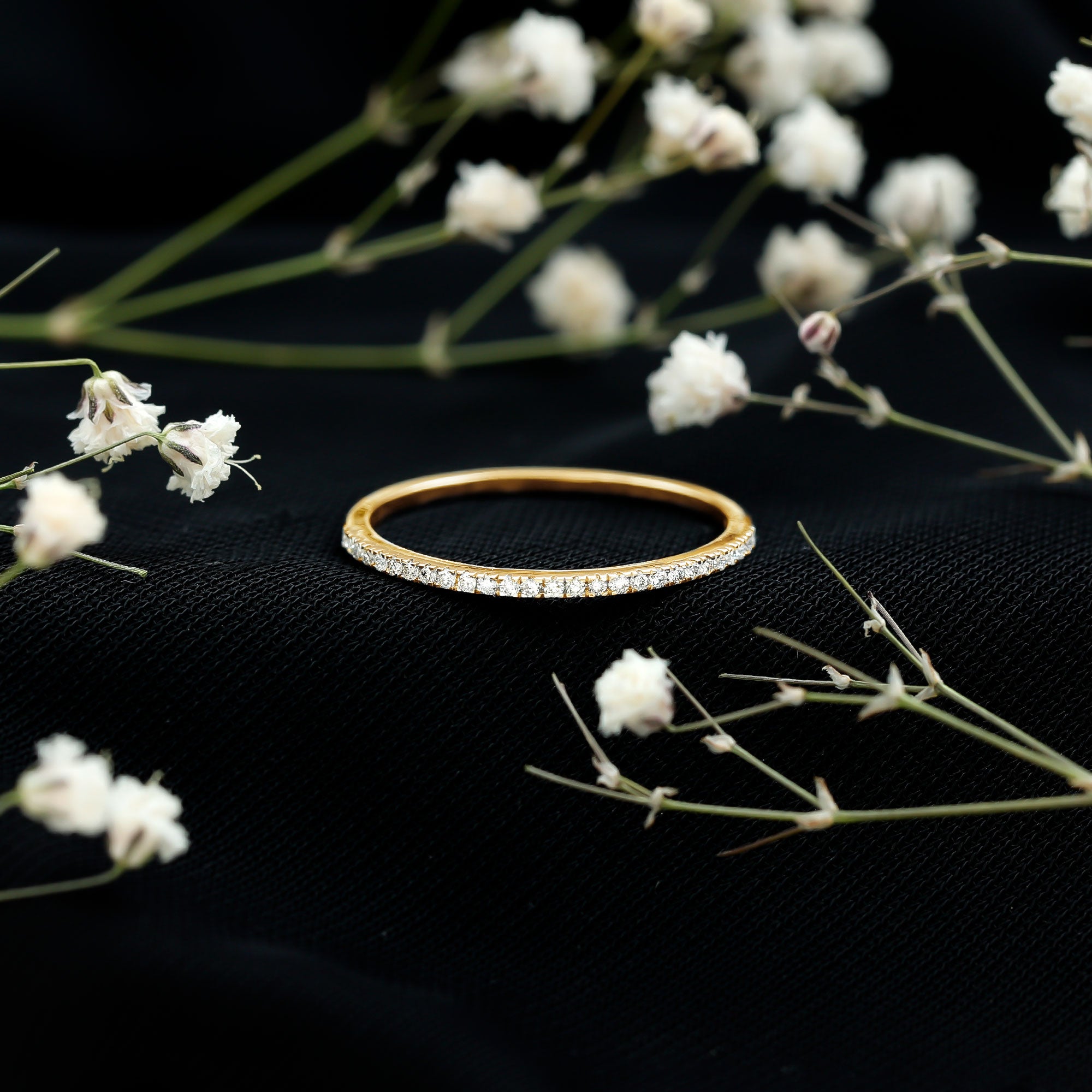 Certified Diamond Half Eternity Ring in Pave Setting Natural - ( HI-SI ) - Rosec Jewels