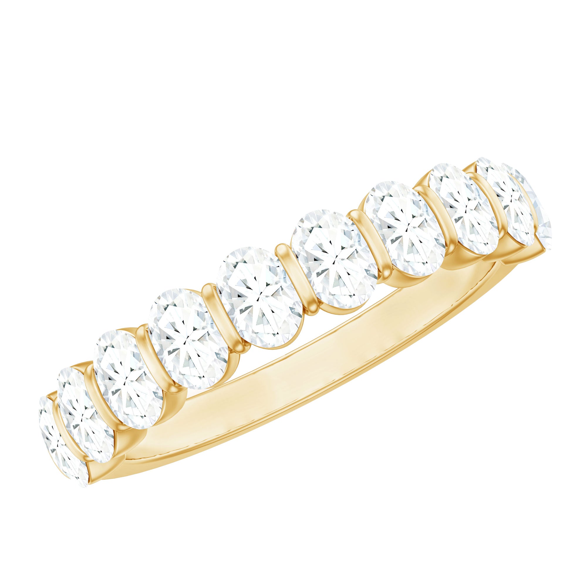 Rosec Jewels-Oval Shaped Cubic Zirconia Half Eternity Band Ring with Certificate