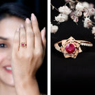 Natural 0.6 Carat Ruby Flower Engagement Ring with Diamond Bypass Shank AAA - Rosec Jewels