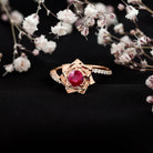 Natural 0.6 Carat Ruby Flower Engagement Ring with Diamond Bypass Shank AAA - Rosec Jewels