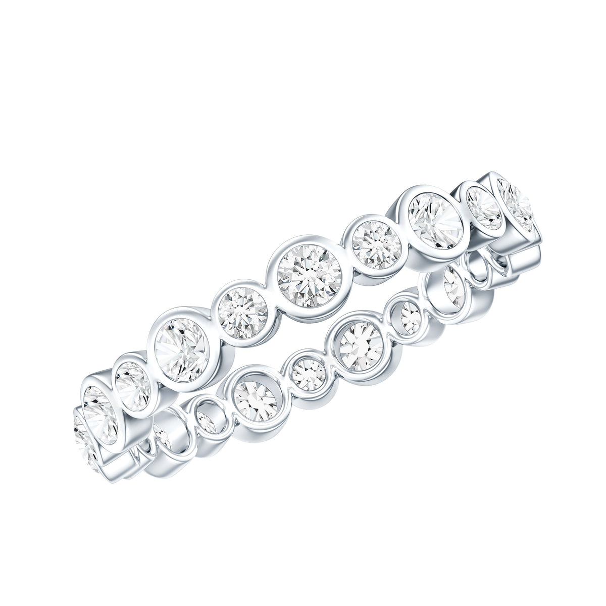 Round Cut Certified Moissanite Bezel Set Eternity Band
