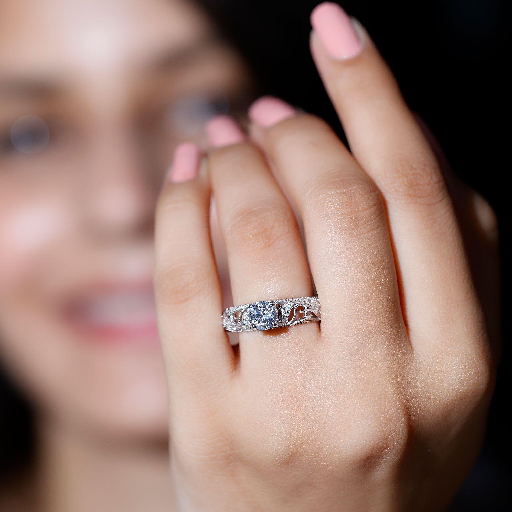 Rosec Jewels-Vintage Inspired 0.98 Carat Moissanite Engagement Ring for Women
