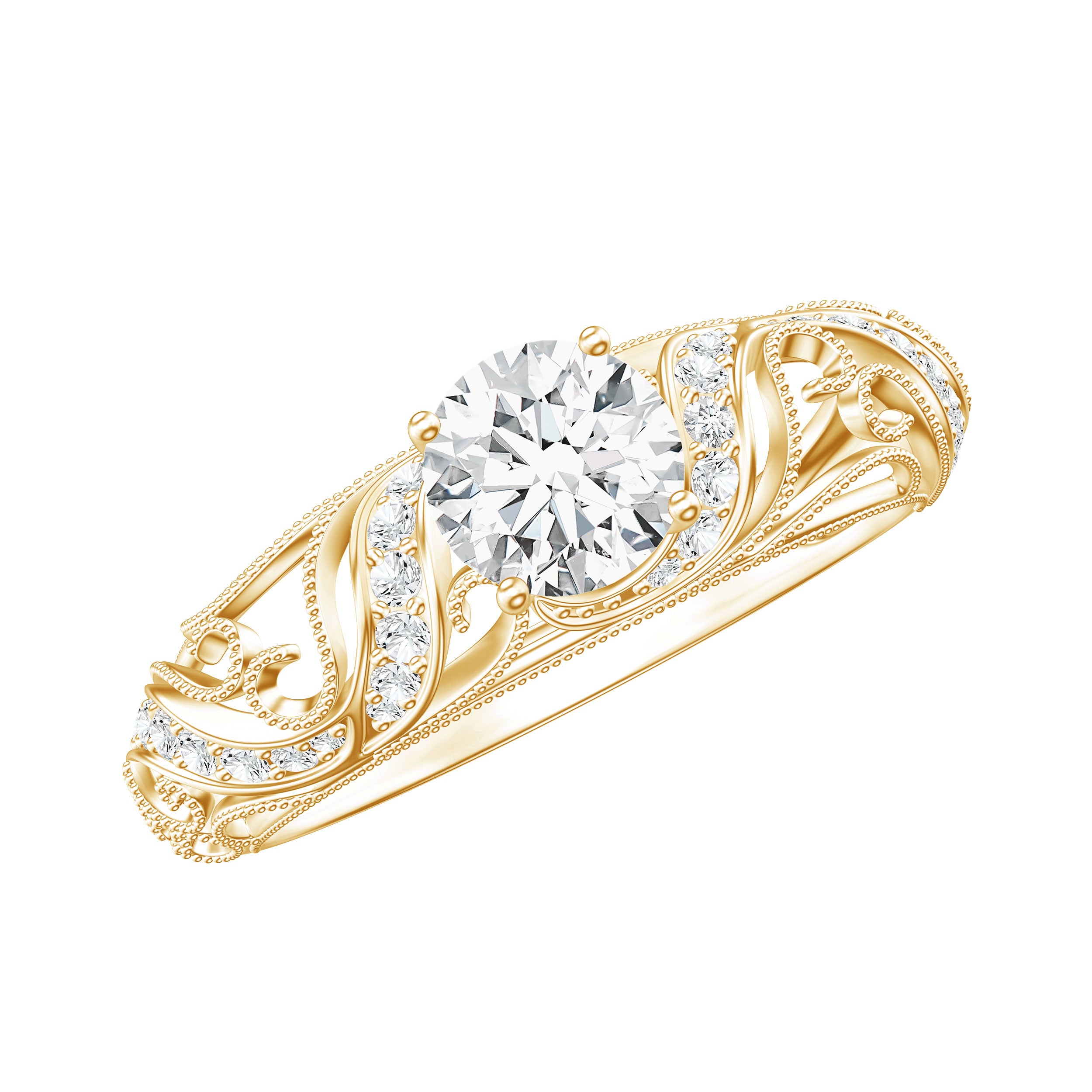 Rosec Jewels-Vintage Inspired 0.98 Carat Moissanite Engagement Ring for Women