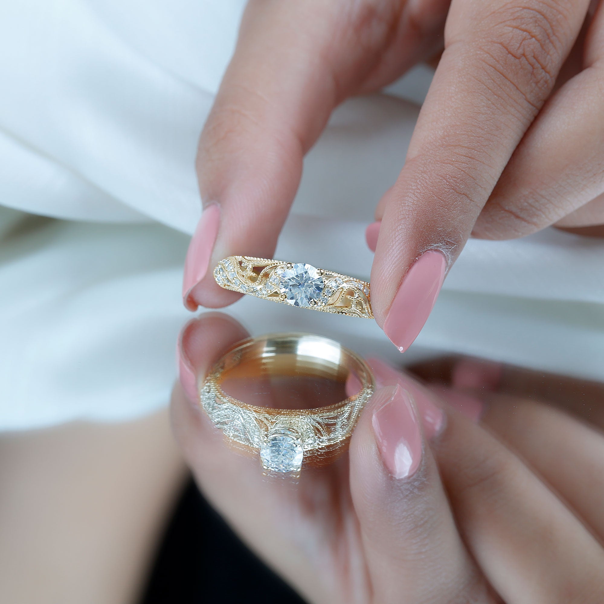 Rosec Jewels-Vintage Inspired 0.98 Carat Moissanite Engagement Ring for Women