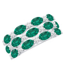 Oval Cut Lab Grown Emerald Statement Wedding Band with Diamond AAAA - Rosec Jewels