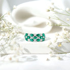 Oval Cut Lab Grown Emerald Statement Wedding Band with Diamond AAAA - Rosec Jewels