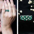 Oval Cut Lab Grown Emerald Statement Wedding Band with Diamond AAAA - Rosec Jewels