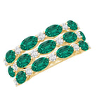 Oval Cut Lab Grown Emerald Statement Wedding Band with Diamond AAAA - Rosec Jewels