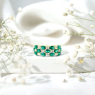 Oval Cut Lab Grown Emerald Statement Wedding Band with Diamond AAAA - Rosec Jewels