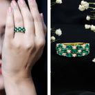 Oval Cut Lab Grown Emerald Statement Wedding Band with Diamond AAAA - Rosec Jewels