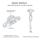 Certified Moissanite Halo Engagement Ring with Criss Cross Shank D-VS1 - Rosec Jewels