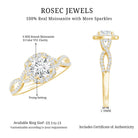 Certified Moissanite Halo Engagement Ring with Criss Cross Shank D-VS1 - Rosec Jewels