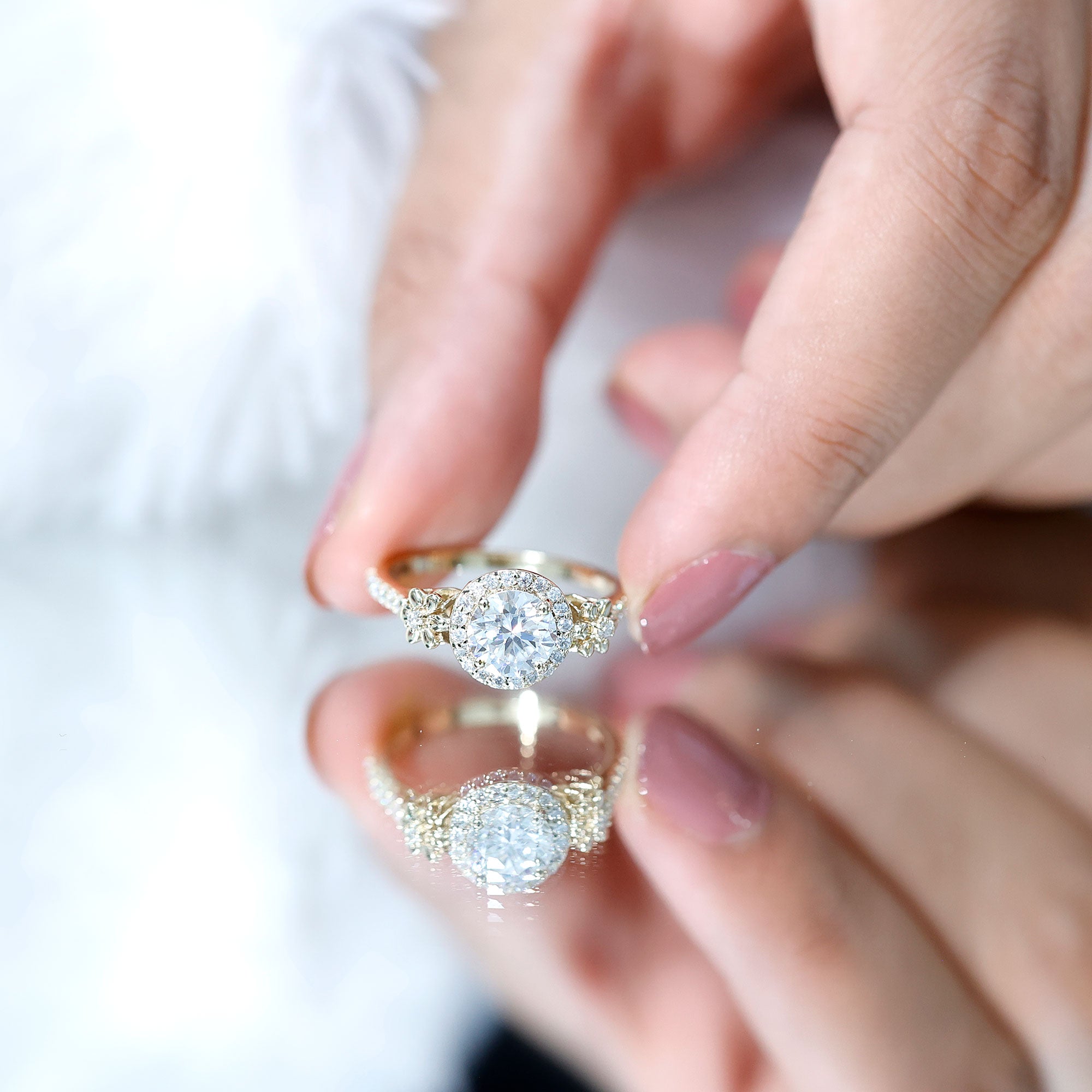 Certified 1 Carat Moissanite Floral Engagement Ring for Women D-VS1 - Rosec Jewels