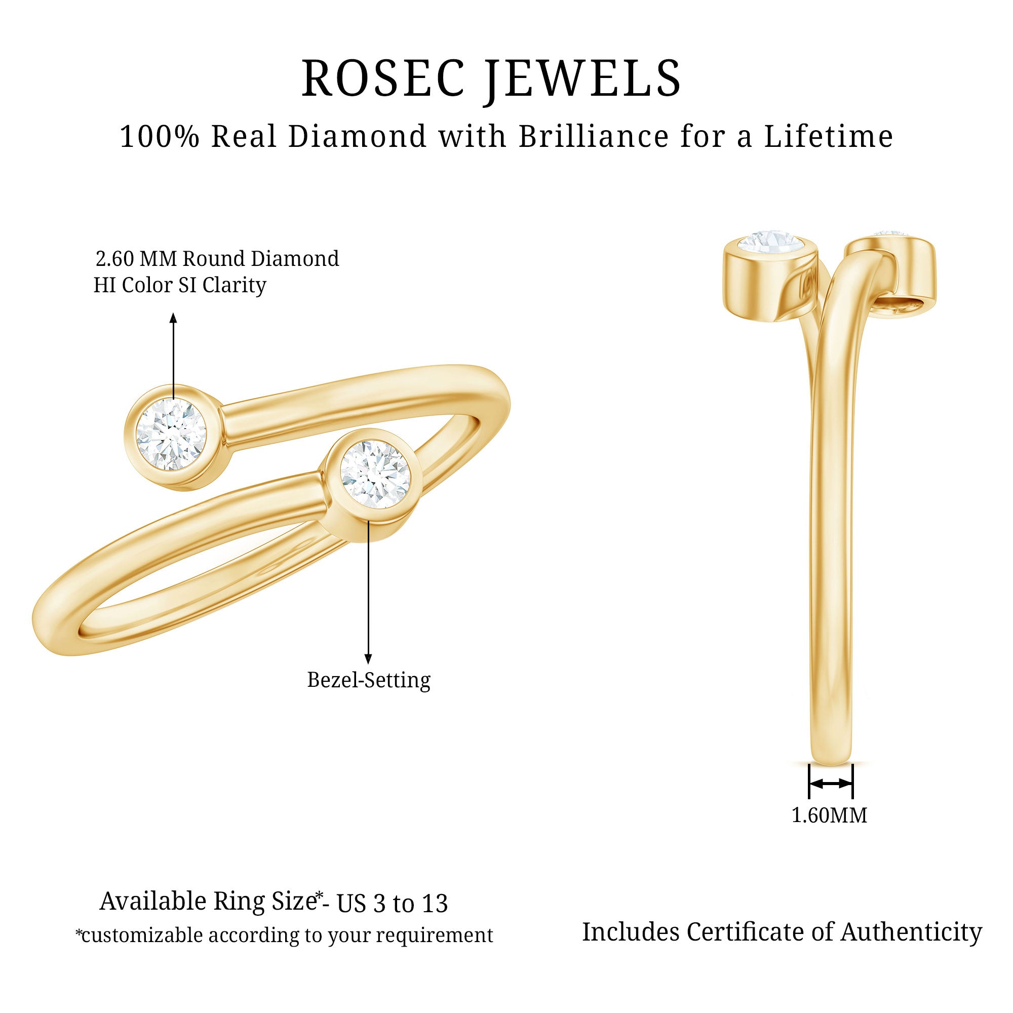 Natural Diamond 2 Stone Promise Ring in Wrap Style Natural - ( HI-SI ) - Rosec Jewels