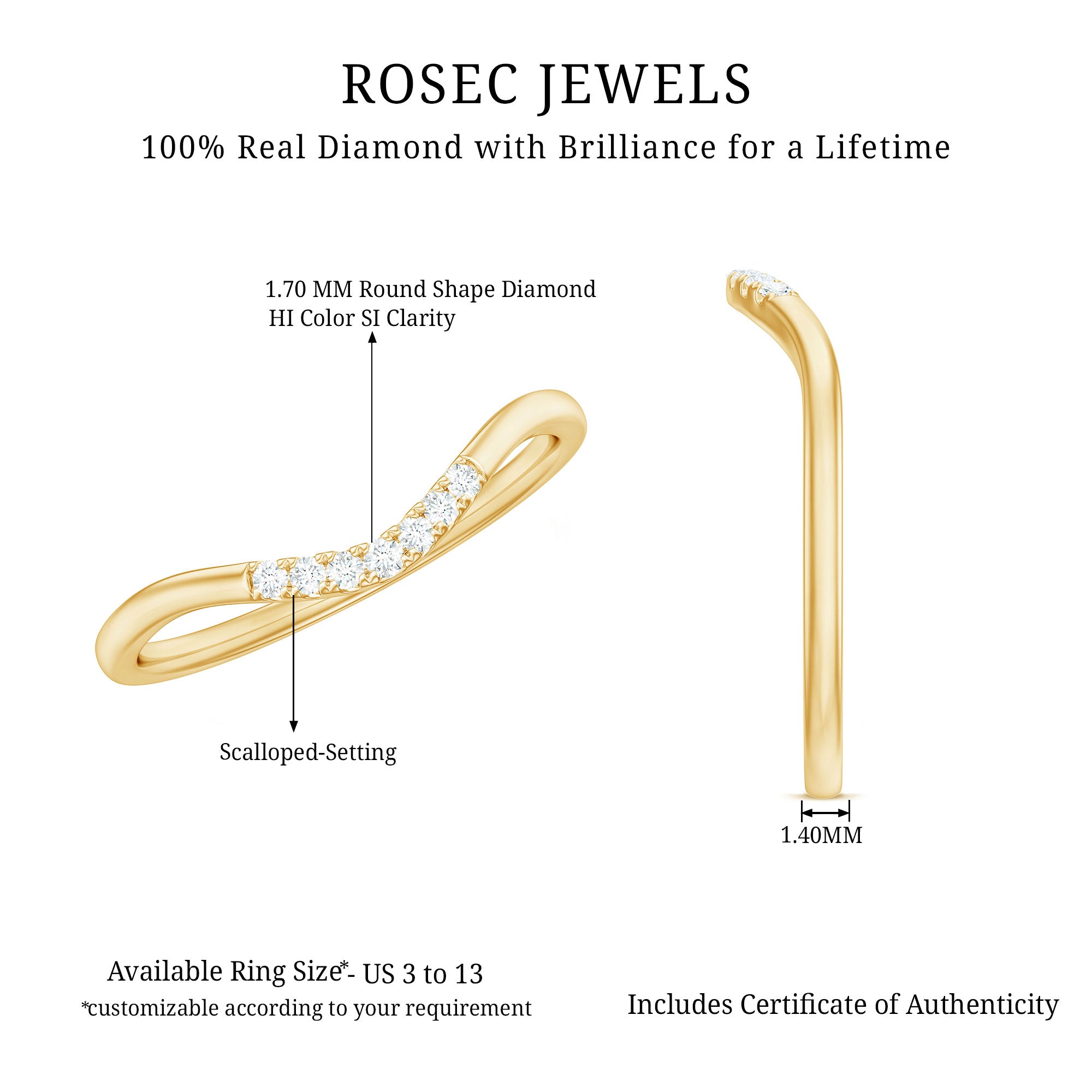 Natural Diamond Curved Enhancer Ring for Women Natural - ( HI-SI ) - Rosec Jewels