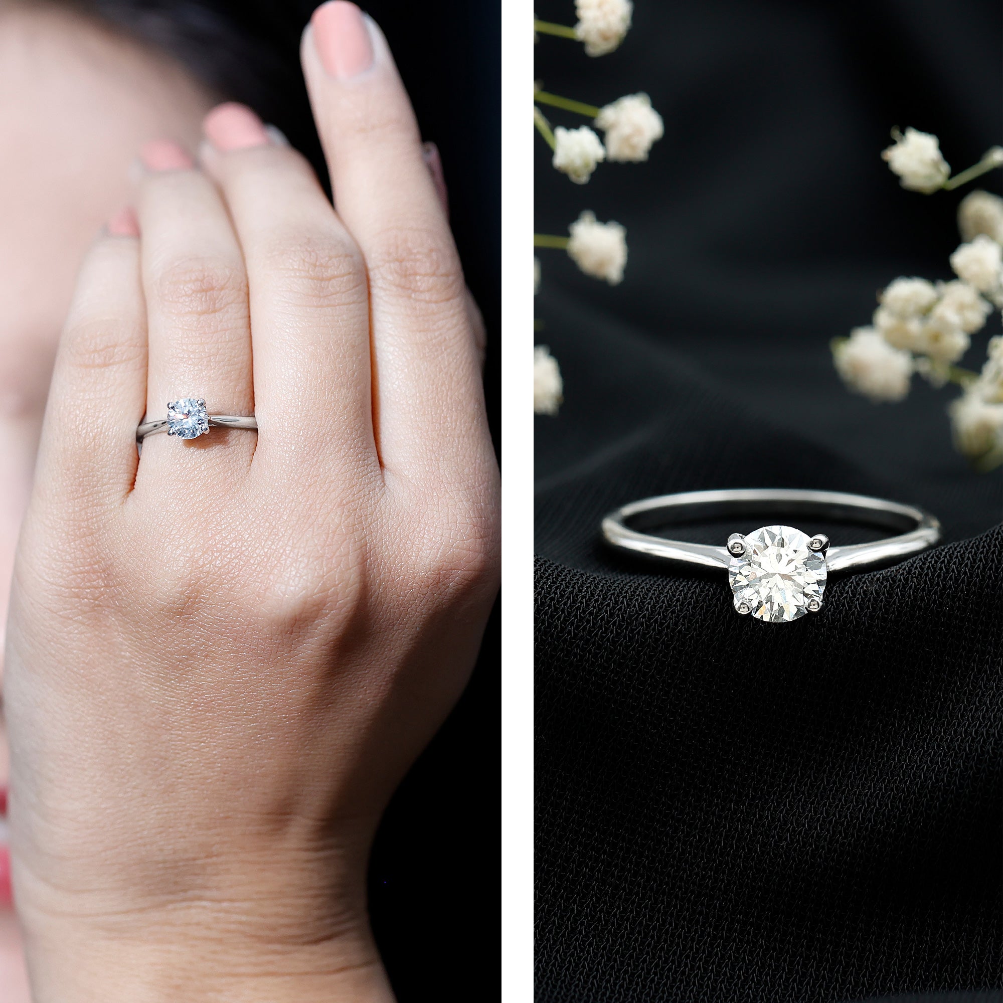 Solitaire Round Cut Moissanite Engagement Ring for Her D-VS1 - Rosec Jewels