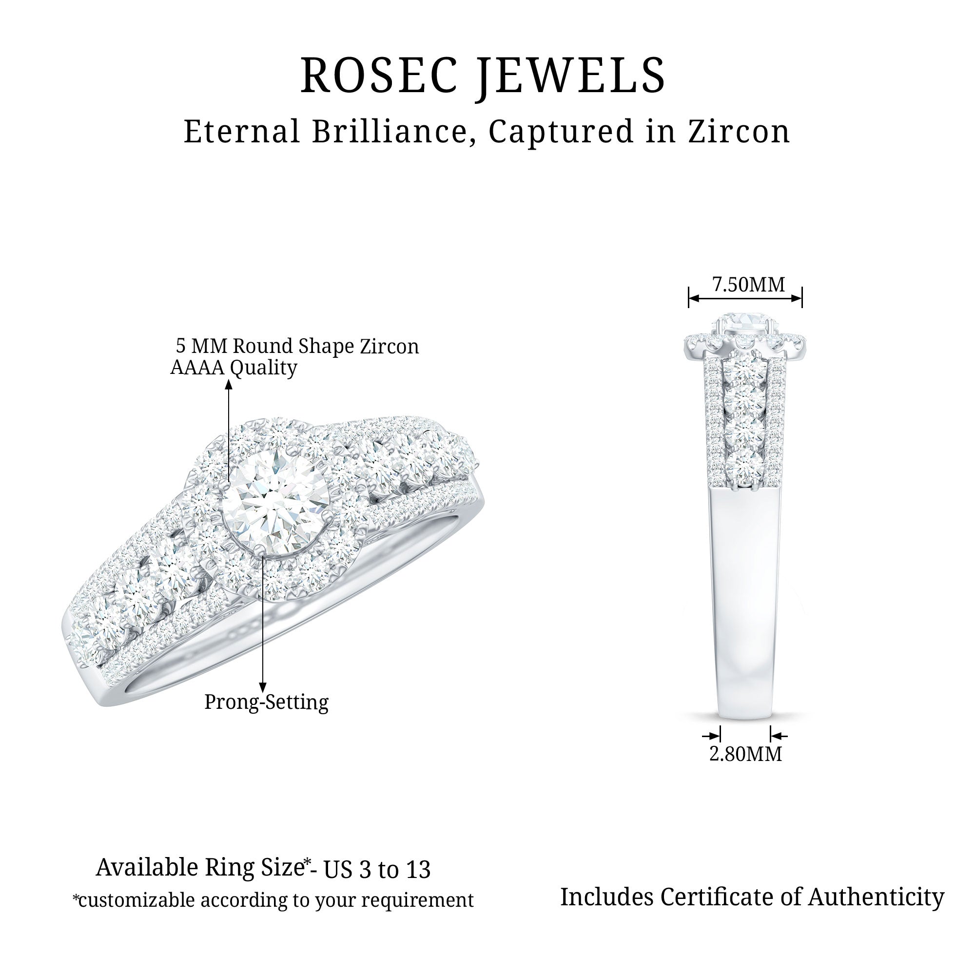 1.50 CT Zircon Statement Engagement Ring AAAA - Rosec Jewels