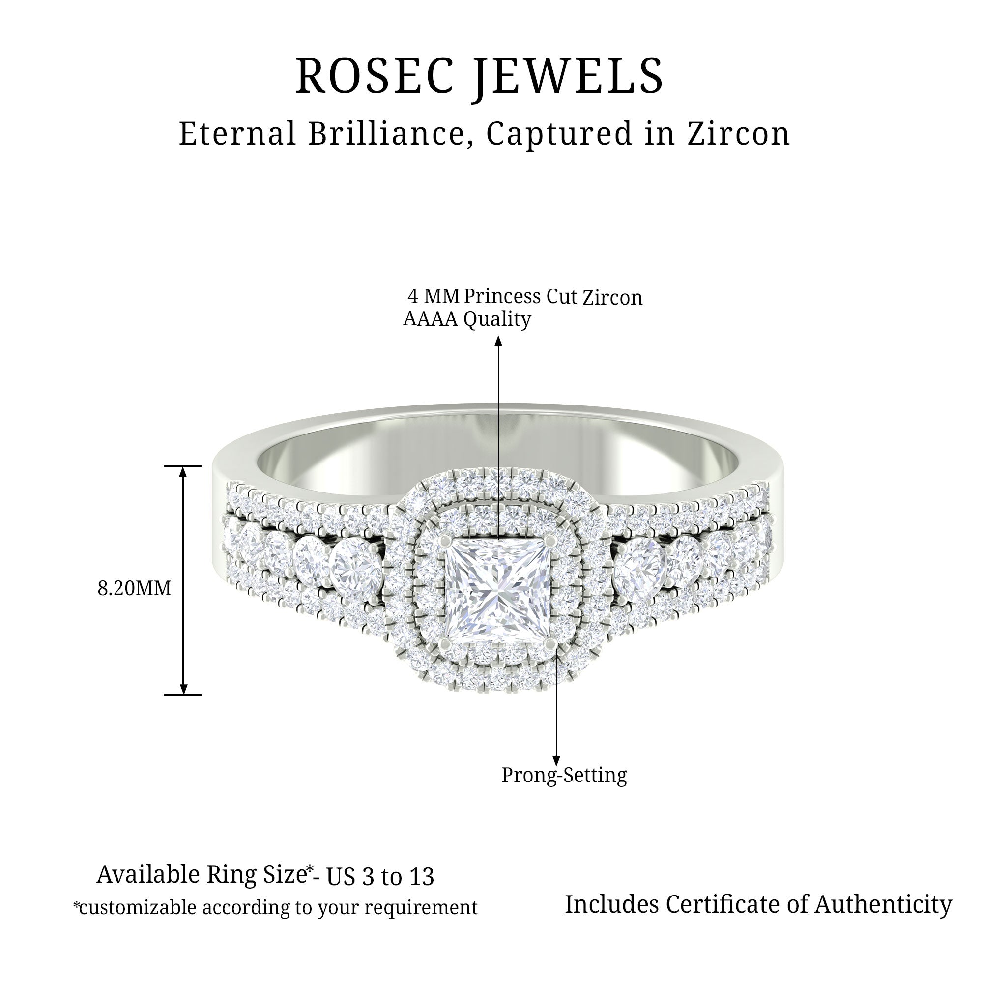 Zircon Double Halo Engagement Ring AAAA - Rosec Jewels