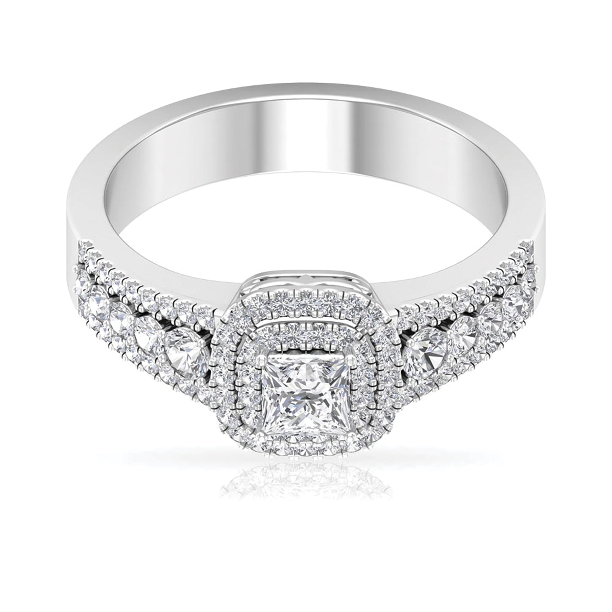Zircon Double Halo Engagement Ring AAAA - Rosec Jewels
