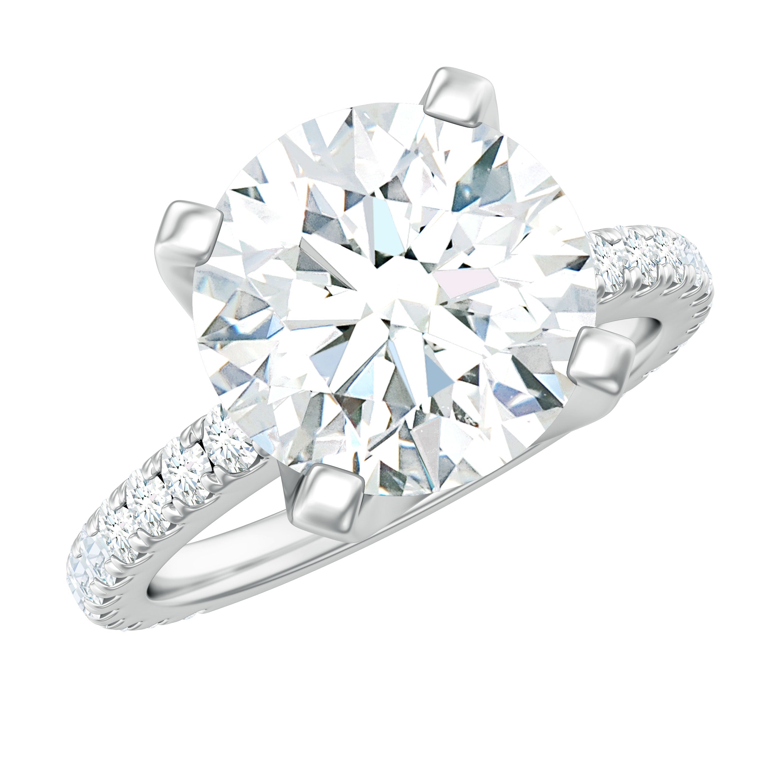 Round 10 MM Moissanite Solitaire Engagement Ring with Side Stones
