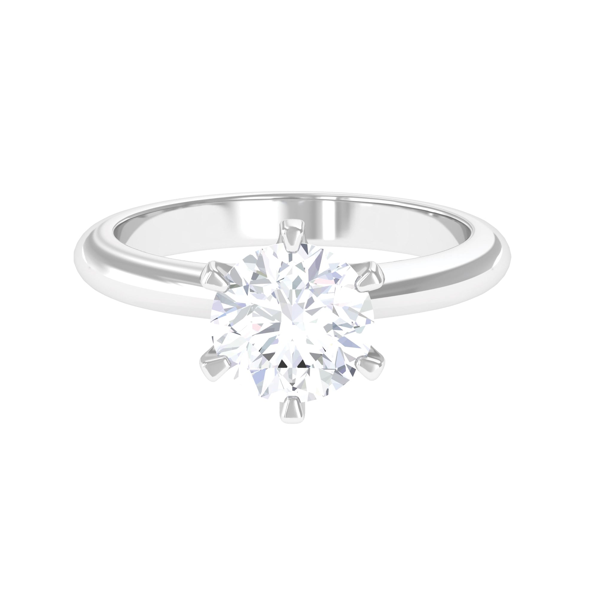 Round Moissanite Solitaire Ring in 6 Prong Setting Moissanite - ( D-VS1 ) - Color and Clarity - Rosec Jewels