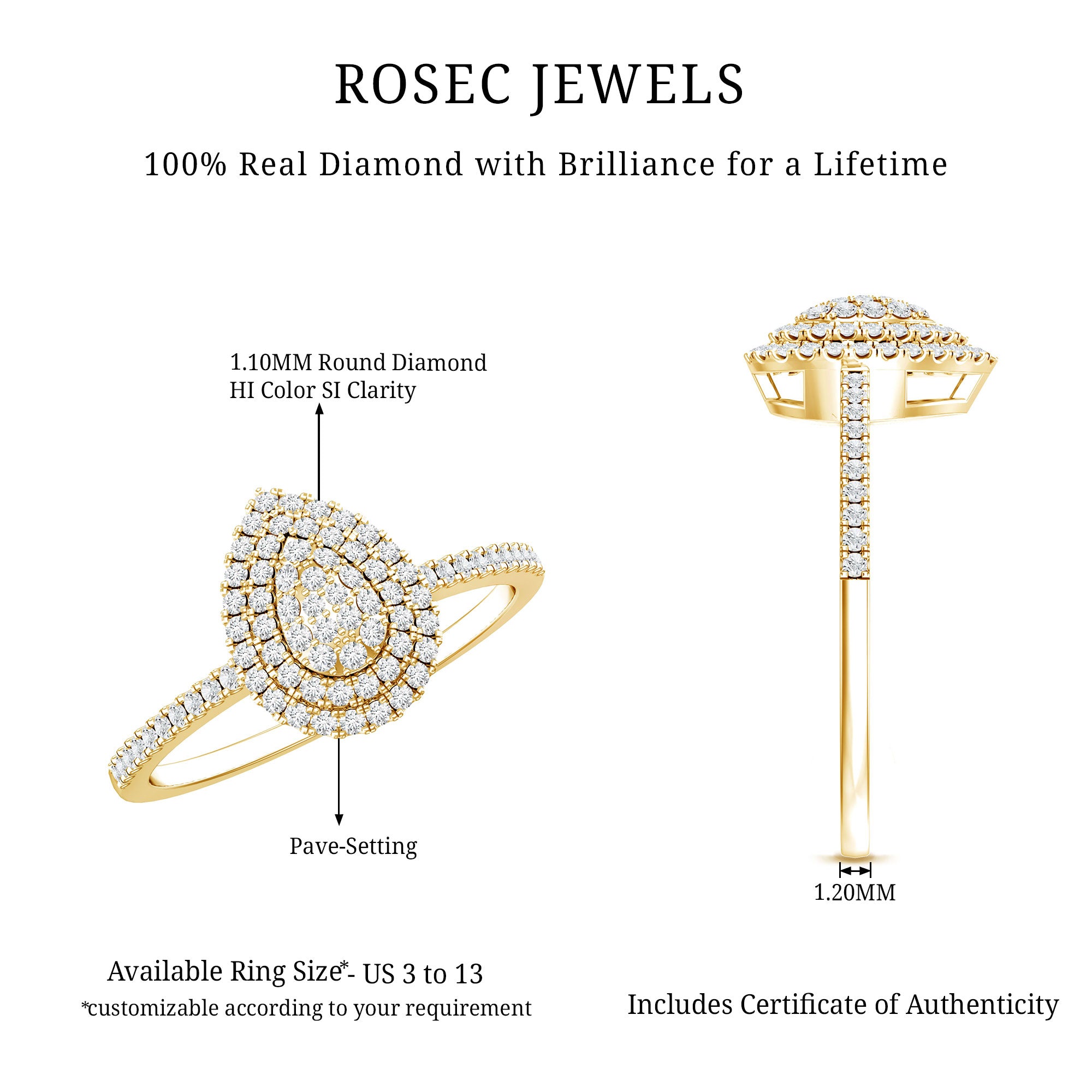 Diamond Pear Shaped Engagement Ring Natural - ( HI-SI ) - Rosec Jewels