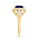 Rosec Jewels-3.5 CT Cushion Cut Created Blue Sapphire Engagement Ring with Diamond Accent