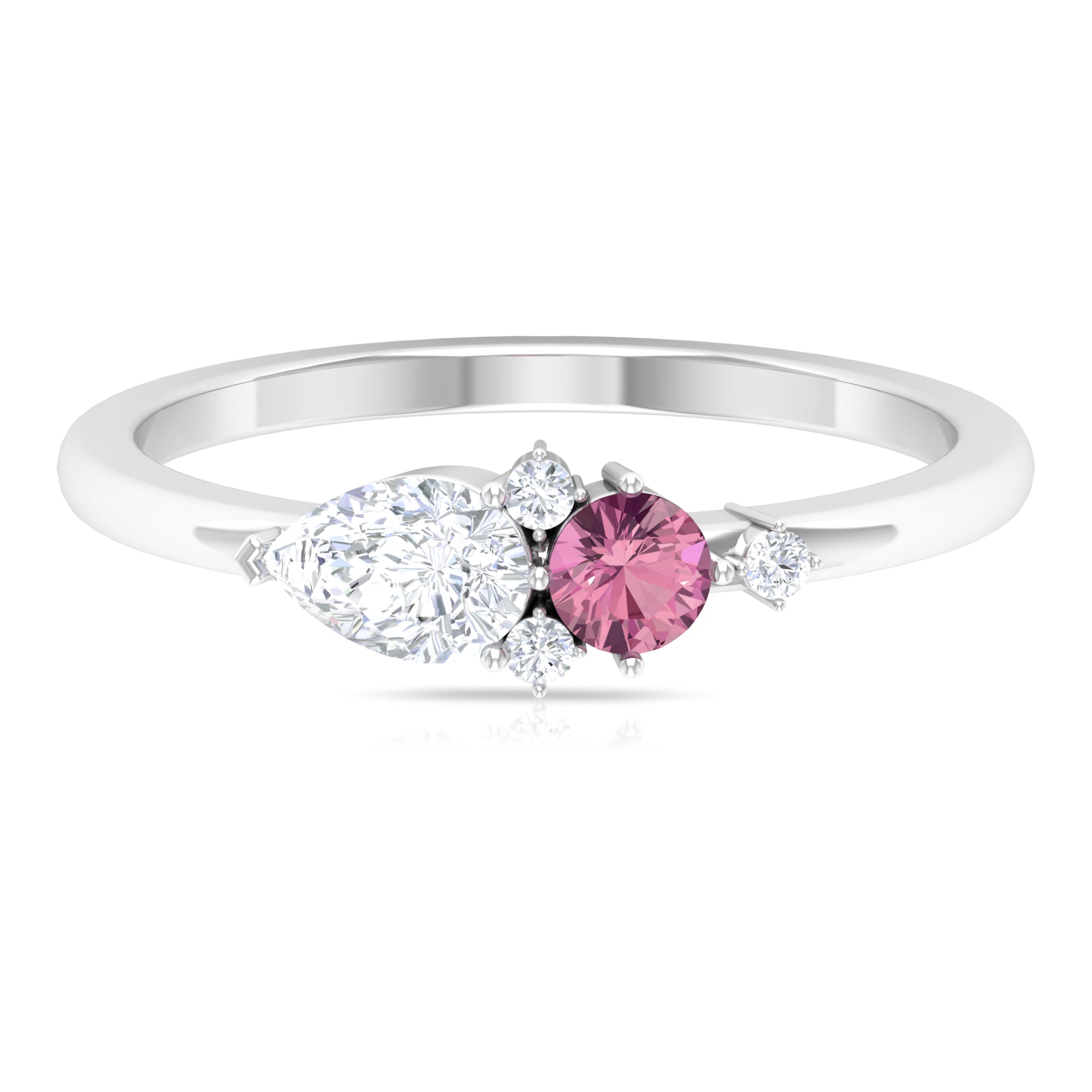 Pink Tourmaline and Moissanite Cluster Promise Ring AAA - Rosec Jewels