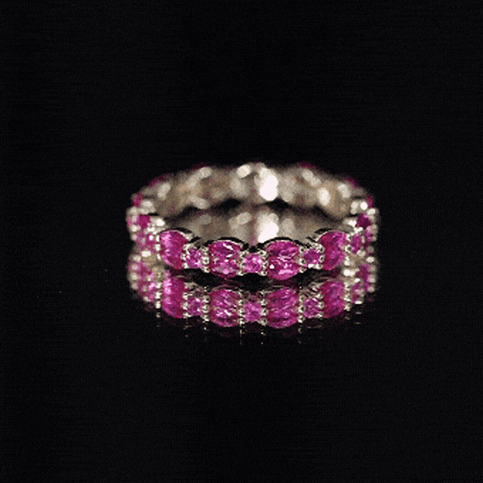 Rosec Jewels-Marquise and Round Cut Created Ruby Contemporary Eternity Ring