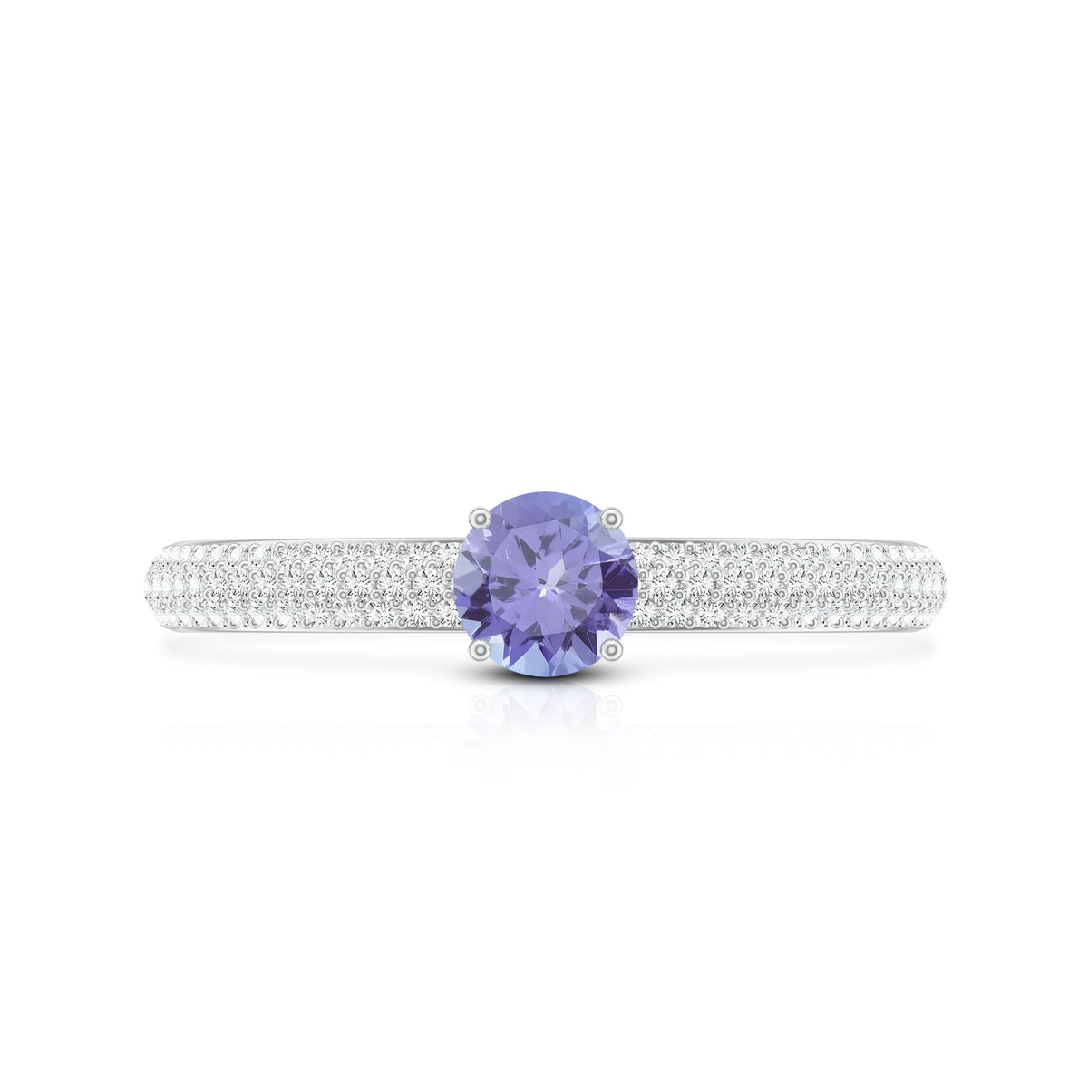 Natural Tanzanite Engagement Ring with Pave Diamond Side Stones AAA - Rosec Jewels