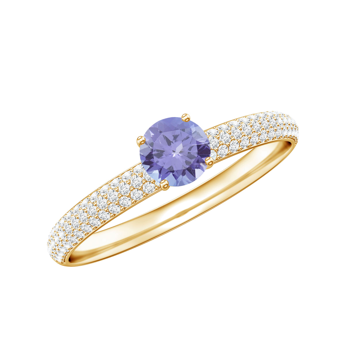 Natural Tanzanite Engagement Ring with Pave Diamond Side Stones AAA - Rosec Jewels