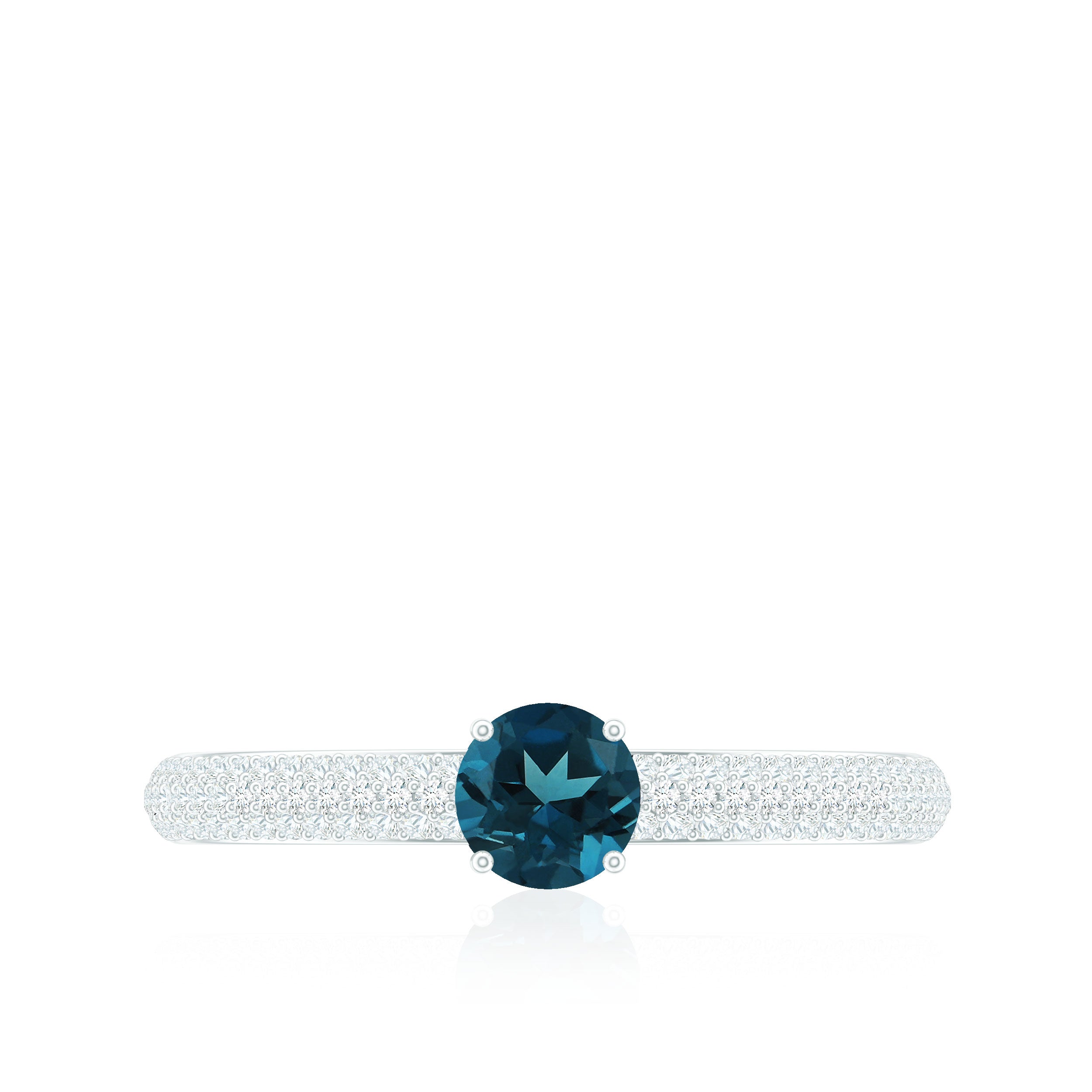 5mm London Blue Topaz Solitaire Promise Ring with Diamond AAA - Rosec Jewels