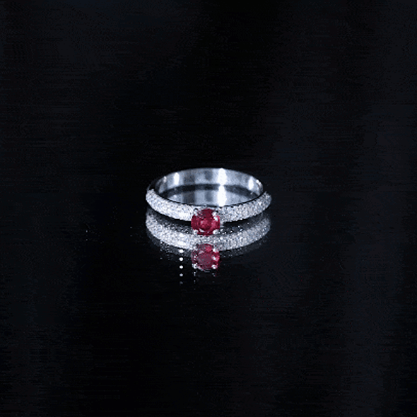 Rosec Jewels-Lab Created Ruby Solitaire Ring with Moissanite Side Stones