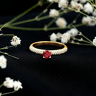 Rosec Jewels-Lab Created Ruby Solitaire Ring with Moissanite Side Stones