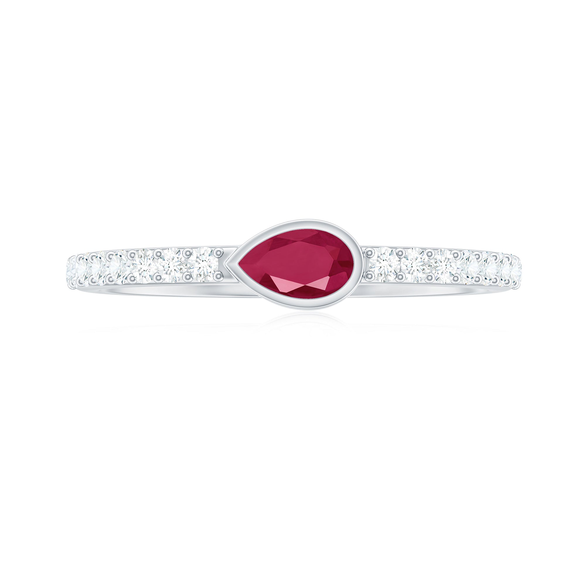 East West Style Pear Shape Ruby Promise Ring with Diamond AAA - Rosec Jewels