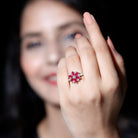 Rosec Jewels-Natural 1.8 Carat Ruby Diamond Flower Engagement Ring for Women