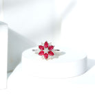 Rosec Jewels-Natural 1.8 Carat Ruby Diamond Flower Engagement Ring for Women