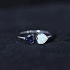 Rosec Jewels-Natural Heart Shape Ethiopian Opal and Blue Sapphire 2 Stone Promise Ring