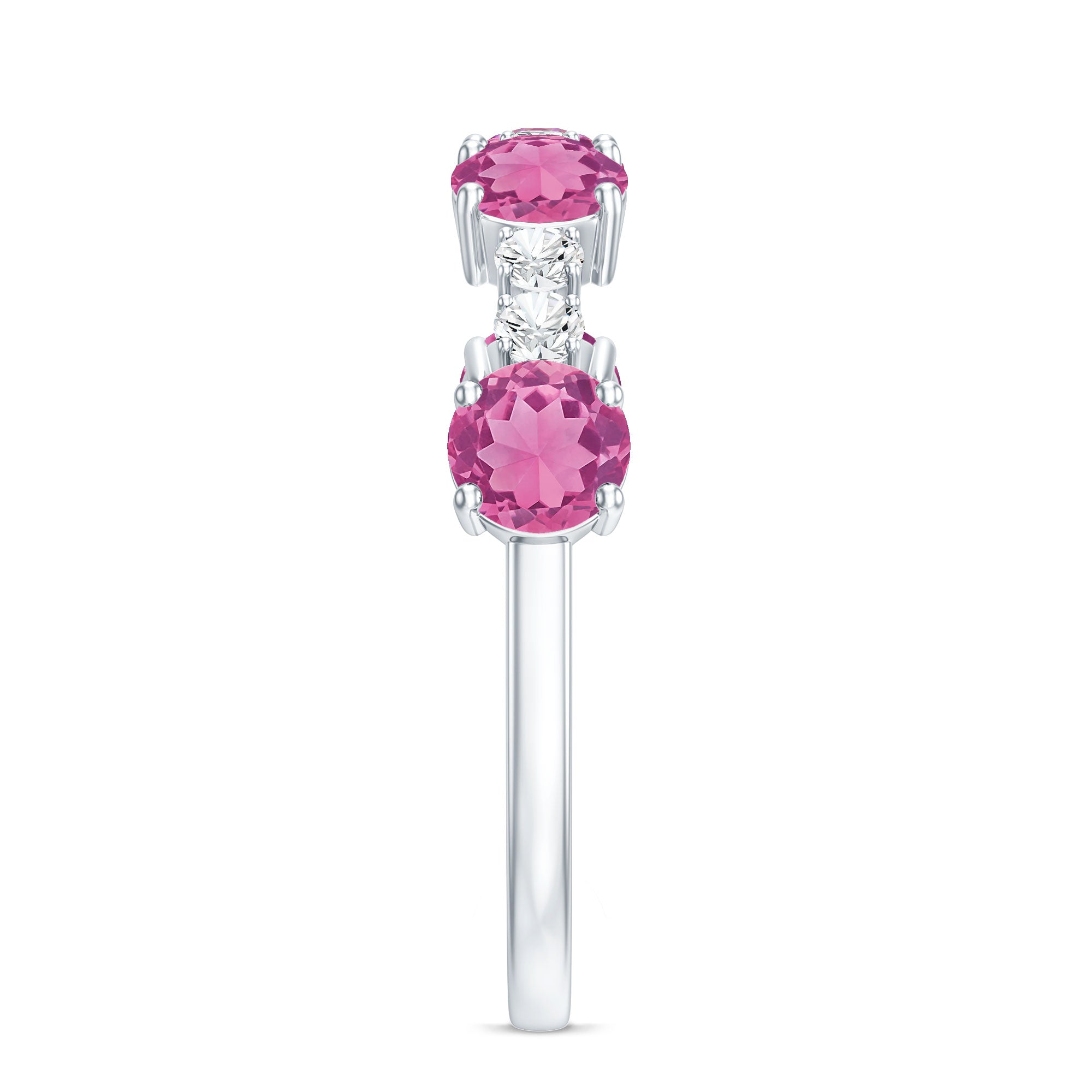 Alternate Semi Eternity Ring with Pink Tourmaline and Diamond AAA - Rosec Jewels