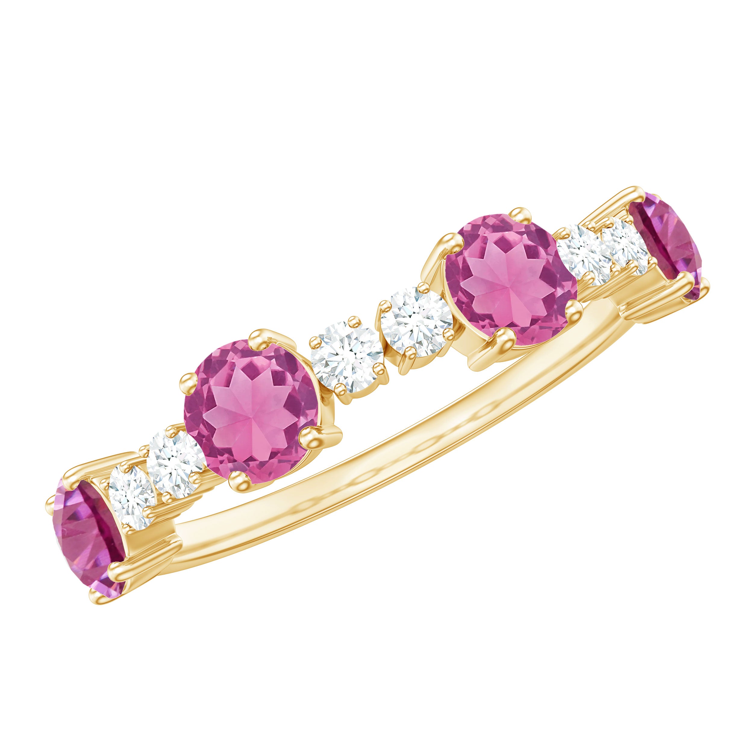 Alternate Semi Eternity Ring with Pink Tourmaline and Diamond AAA - Rosec Jewels