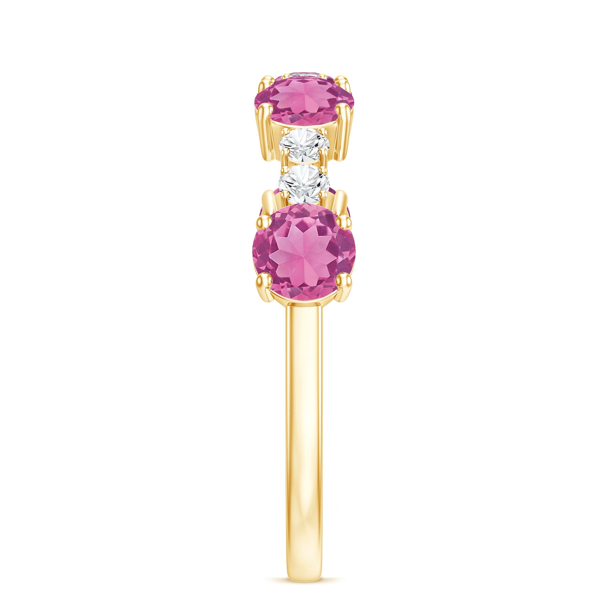 Alternate Semi Eternity Ring with Pink Tourmaline and Diamond AAA - Rosec Jewels