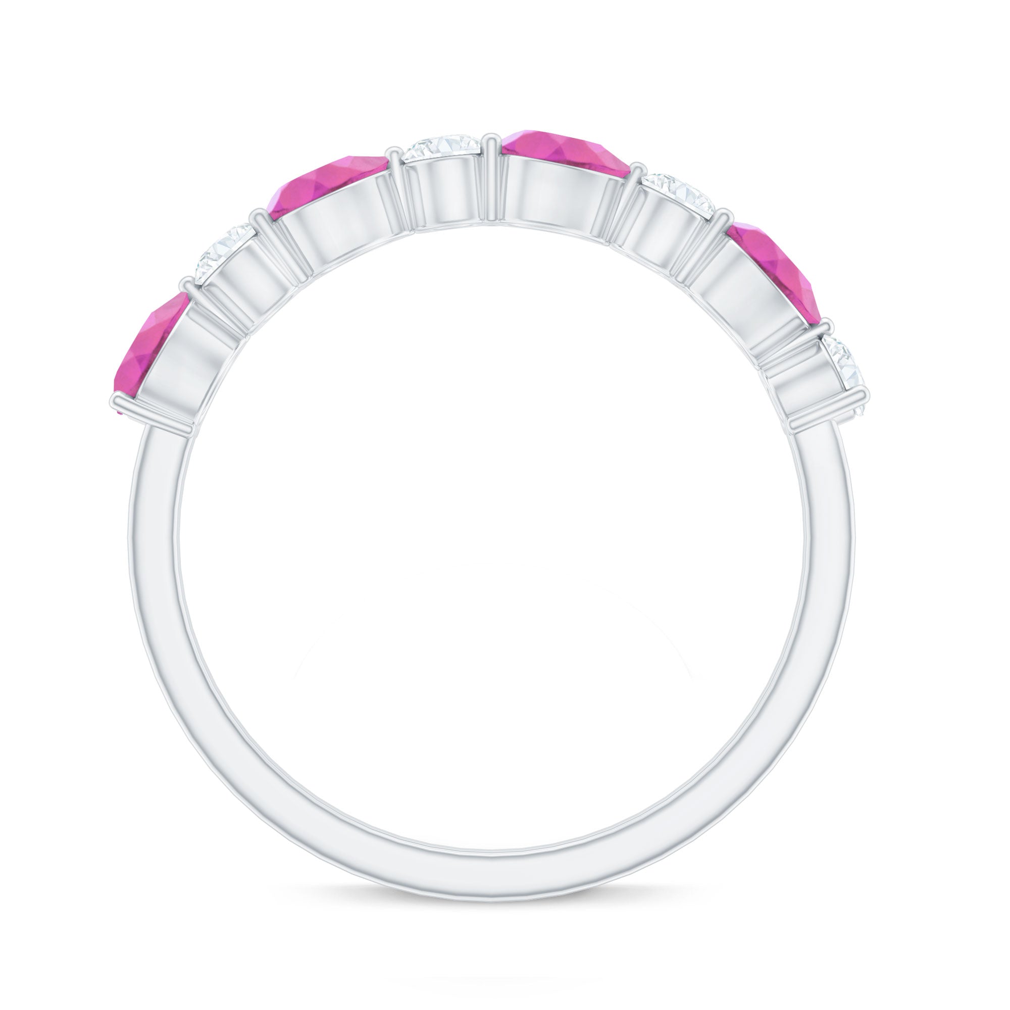 Natural Pink Tourmaline and Diamond Wedding Band For Her AAA - Rosec Jewels